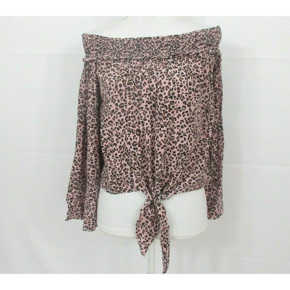 Free People Tops - Free People Movement Top Small Off Shoulder Pink Cheetah Print Bell Sleeves $88